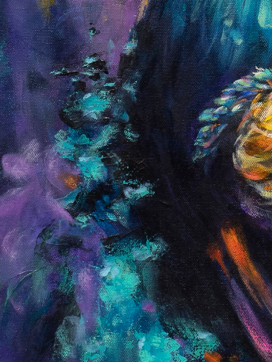 Abstract painting with a mix of dark and light colors